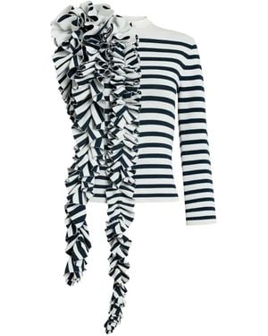 A.W.A.K.E. MODE Ruffled-Detail Striped-Pattern Top - White