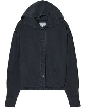 Closed Hooded Buttoned Shirt - Blue