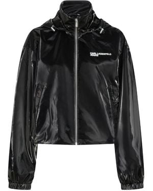 KARL LAGERFELD Glossy Cropped Jacket With High Collar - Black