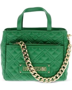 Love Moschino Quilted Logo-Plaque Tote Bag - Green