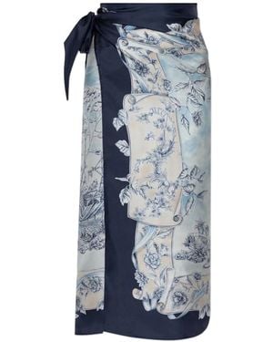 Ferragamo Seidenrock Mit Blumen-Print - Blau