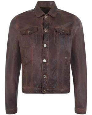 Moorer Button-Up Leather Jacket - Brown