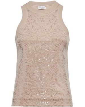 Brunello Cucinelli Sequined Cotton Tank Top - Natural