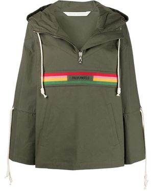 Palm Angels Striped Hooded Jacket - Green