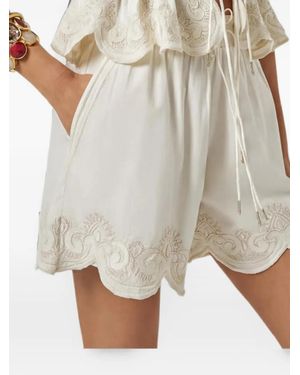 Scarlett Poppies Terrel Embroidered Scalloped-Hem Mini Shorts - Grey