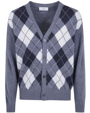 DUNST Argyle-Intarsia Wool Cardigan - Blue