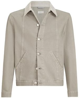 Brunello Cucinelli Veste En Denim De Coton Léger Teint À Col En Cuir - Grey