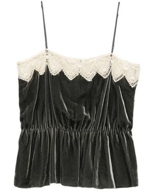 forte_forte Peplum Top Met Kanten Afwerking - Zwart