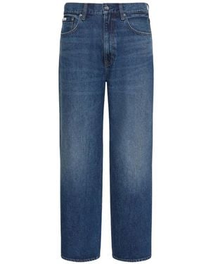 Calvin Klein Faded-Effect Logo-Patch Jeans - Blue