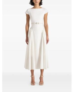 Manière De Voir Boat Neck Belted Pleated Midi Dress - White