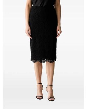 Guess Logo-Plaque Scalloped-Hem Midi Skirt - Black