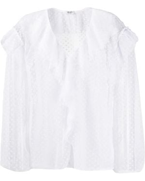 Liu Jo Ruffled Neck Polka Dot Blouse - White