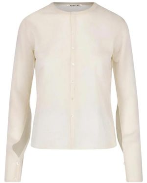 AURALEE Button-Up Crew-Neck Top - White