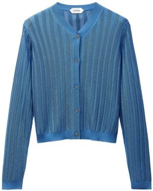 Versace Viscose Mesh Ribbed Knit Cardigan - Blue