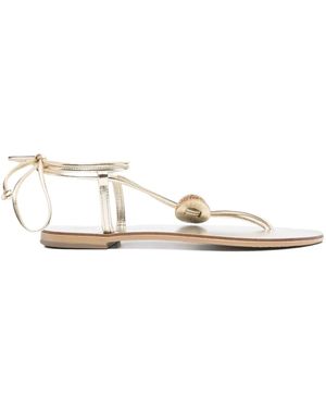 NICOLAS LAINAS Embellished Tie-Up Flat Sandals - White
