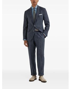 Brunello Cucinelli Checked Wool-Blend Suit - Blue