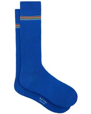 Paul Smith Signature Stripe Ribbed-Cuff Socks - Blue