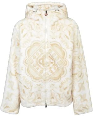 CASABLANCA Graphic-Print Faux-Fur Hooded Jacket - White