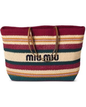 Miu Miu Gewebte Tote Bag mit Raffiabast-Effekt - Pink