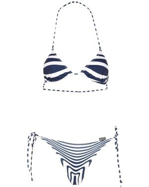 Jean Paul Gaultier Striped Lace-up Bikini - White