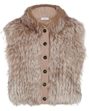 Brunello Cucinelli Shearling Button Gilet - Brown