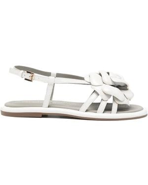 Bruno Premi Floral-Detail Leather Sandals - White