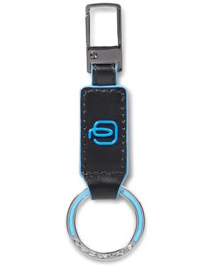 Piquadro Carabiner Leather Keychain - Blue