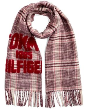 Tommy Hilfiger Check-Pattern Fringed Scarf - Red