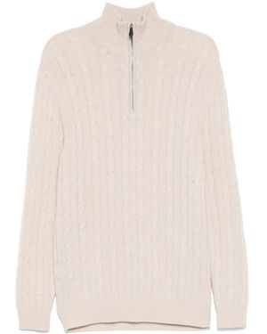 N.Peal Cashmere Albemarle Cable Half Zip Sweater - Natural