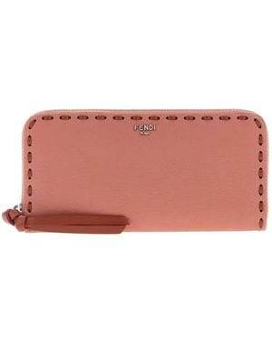 Fendi Leather Zip-Around Wallet - Pink