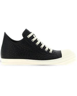 Rick Owens Crocodile-Effect Leather Low-Top Trainers - Black