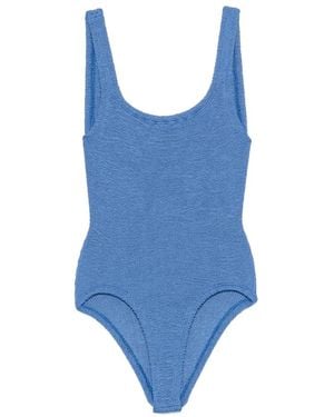 Hunza G Crinkle-Effect Square-Neck Swimsuit - Blue