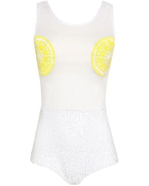 Brigitte Bardot Festival Limão Sequin-Embellished Bodysuit - White