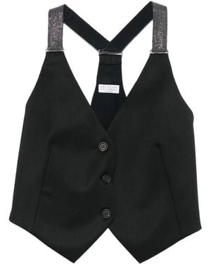 Brunello Cucinelli グリッターストラップ ベスト - ブラック
