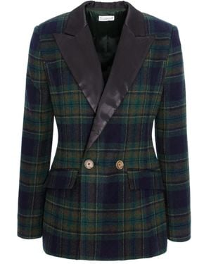 CuAnna Midi Double-Breasted Plaid-Pattern Blazer - Black