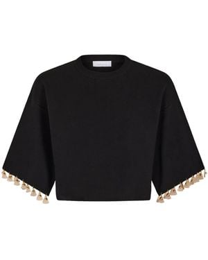 Rabanne Knitted Cropped T-Shirt - Black