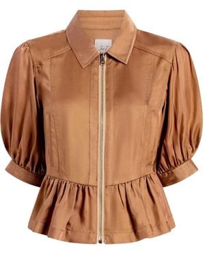 Cinq À Sept Daphne Puff-Sleeve Ruffled Jacket - Brown