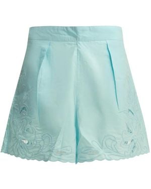 Juliet Dunn Embroidered-Scallop Shorts - Blue