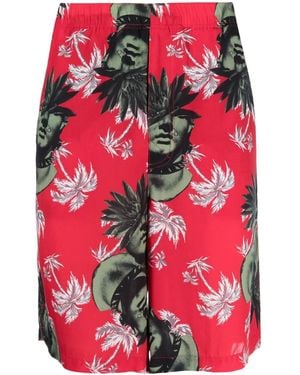 Undercover Graphic-Print Bermuda Shorts - Red