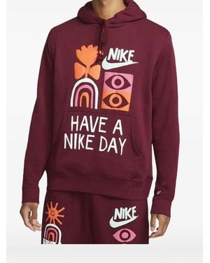 Nike Graphic-Print Drawstring Hoodie - Red