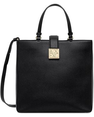 ARMANI EXCHANGE Logo-Plaque Tote Bag - Black