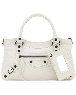 Balenciaga Le City First Leather Braided-Handle Tote Bag - White