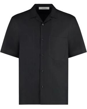 Umit Benan Havana Short-Sleeve Pocket-Detail Silk Shirt - Black