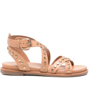 Carmela Stud-Embellished Leather Sandals - Pink