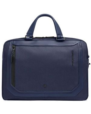 Piquadro Leather-Trim Laptop Bag - Blue