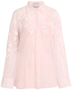 Valentino Garavani Floral-Appliqué Silk-Chiffon Shirt - Pink