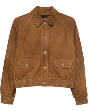 Maje Button Flap-Pocket Leather Jacket - Brown