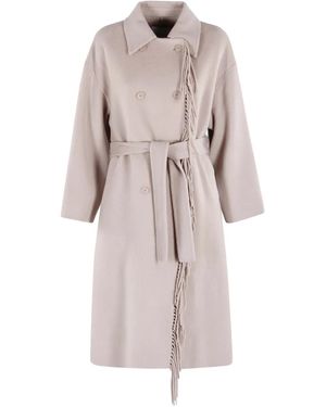 Isabelle Blanche Fringed-Detail Belted Coat - Natural