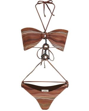 Amir Slama Striped Bead-Embellished Swimsuit - White