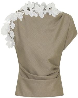 Anna Quan Meier Lace-Trimmed Top - Grey